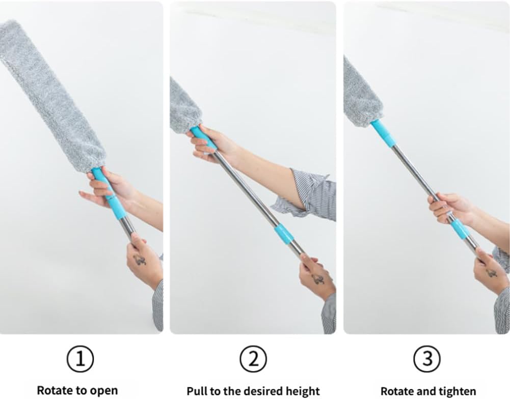 Saker Plus Retractable Gap Dust Cleaning Artifact, Saker Plus Flat Duster for Under Furniture, Reusable Washable Bendable Dusting Wand with Microfiber Dusting Cloths (1PCS)