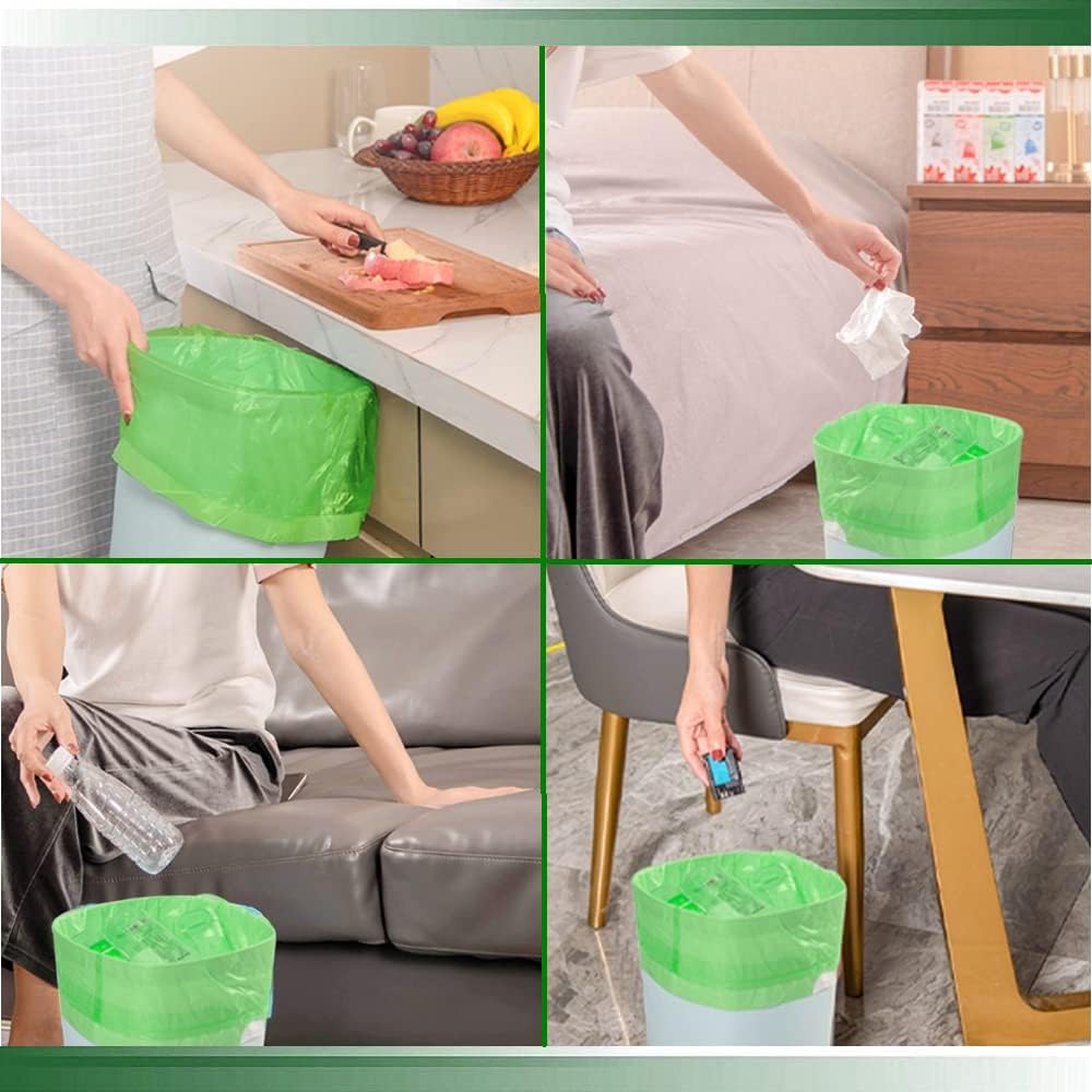 Small Trash Bags, Biodegradable 2.6 Gallon Extra Thick Garbage Bags, Recycling & Degradable Rubbish Bags Wastebasket Liners for Kitchen Bathroom Office Car Pet, (5 Rolls / 100 Counts, Green)