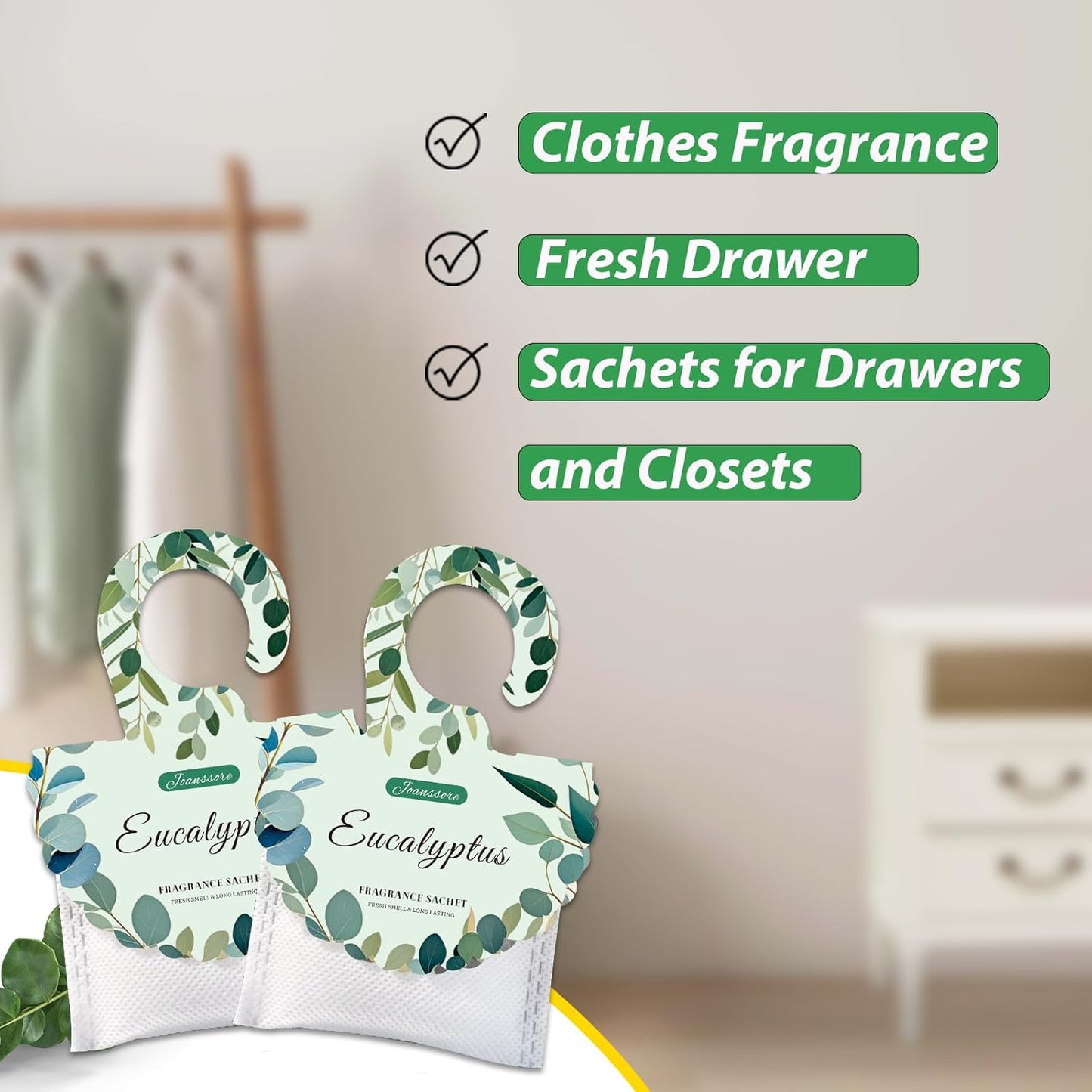 15 Packs Eucalyptus Scented Sachets Bag for Drawers and Closets, Air Freshener for Home Fragrance Sachet, Long-Lasting Hanging Closet Deodorizer Smell Goods for House