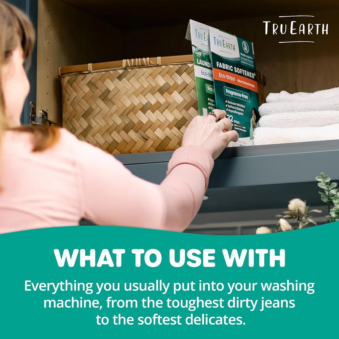 Tru Earth Fabric Softener Strips for Washing Machine, Alternative to Fabric Softener Liquid and Pods, Unscented Fragrance Free, Up to 128 Loads Per 64-Count