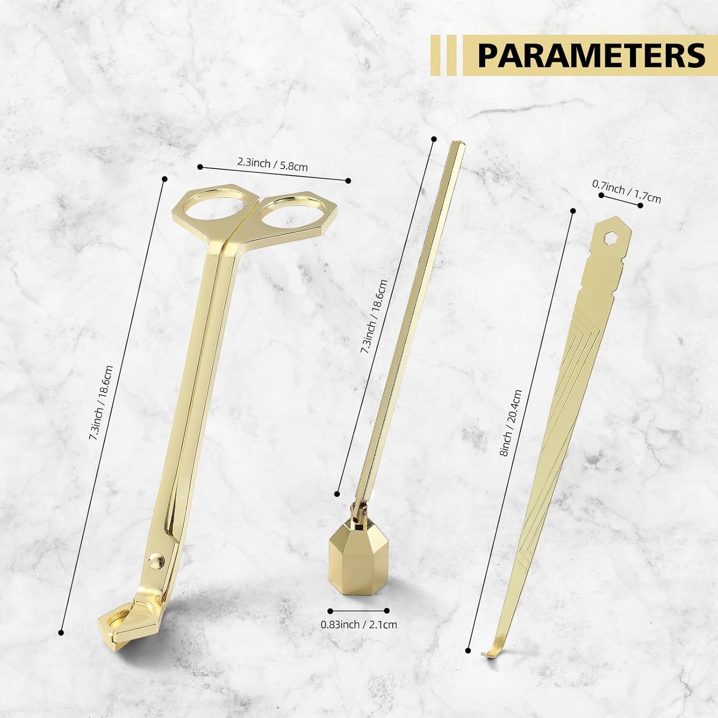 3-in-1 Candle Accessory Set, Wick Trimmer, Candle Snuffer, Wick Spoon, Stainless Steel Material Perfect for Candle Lovers(Gold)