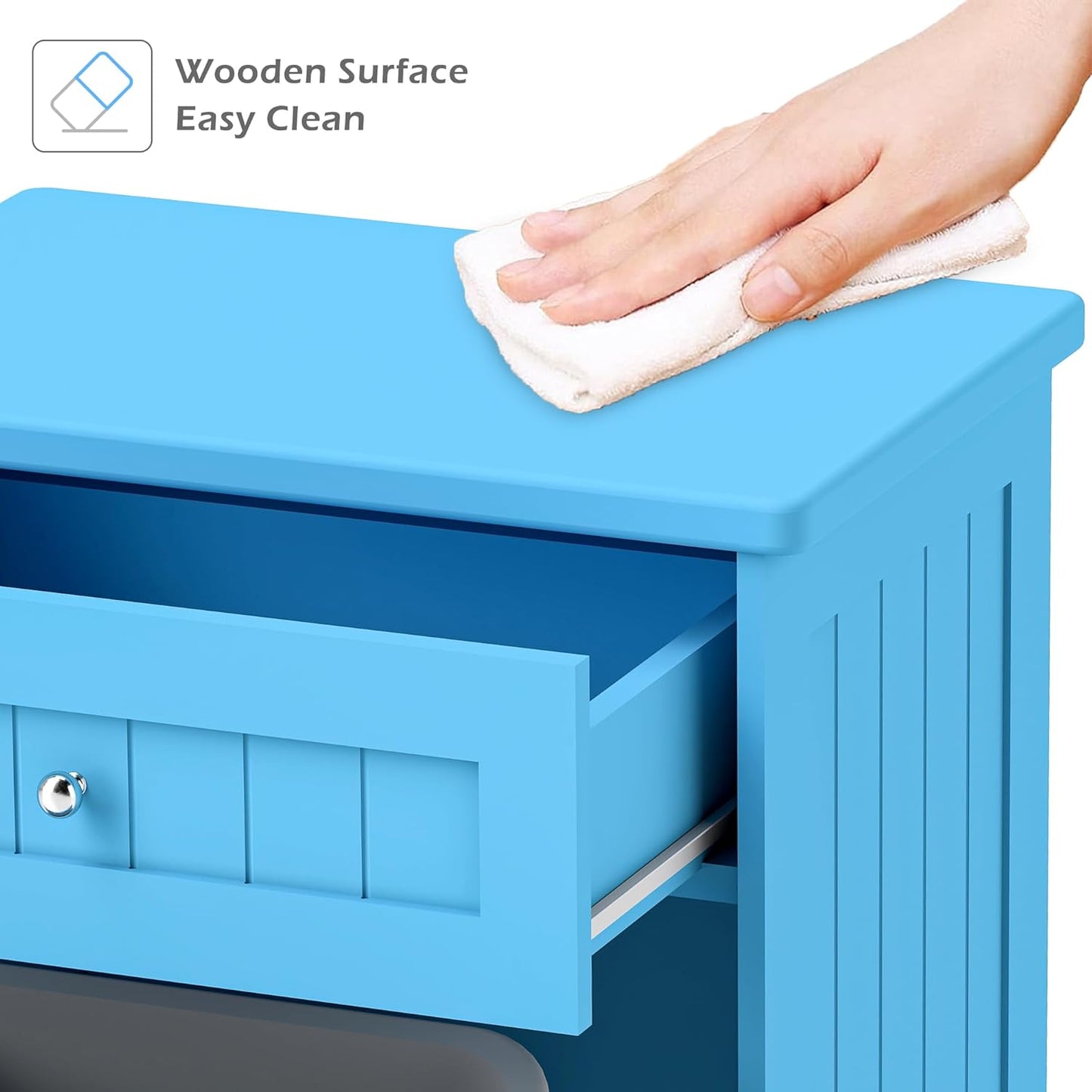 Betterhood Tilt Out Trash Cabinet 10 Gallon Wooden Free Standing Laundry Sorter Cabinet,Recycling Cabinet with Hideaway Drawer,Tilt Out Trash Cabinet Can Bin Kitchen (Single Light Blue, Single Dooor)