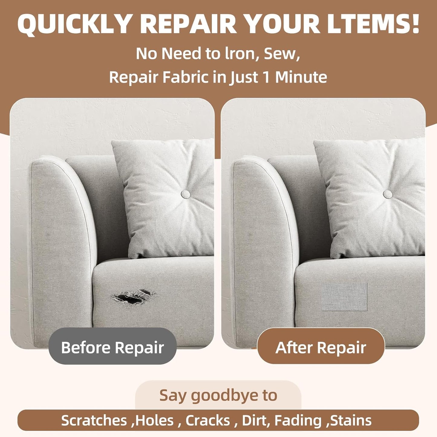 Fabric Repair Patch, 17X158 Inch Fabric Large Repair Tape, Self-Adhesive Patches for Furniture, Sofa, Car Interior, Shoes, Hand Bag, Clothing (Black, 17X158 Inch)