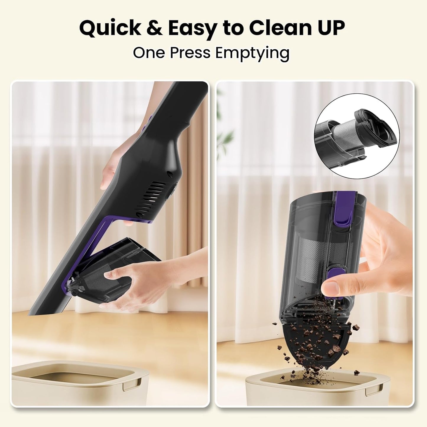 Cordless Handheld Vacuum, 24Kpa Car Vacuum with Brushless Motor, Charging Dock, 2in1 Flat Nozzle, Sofa Brush, 1.5lb Portable Handheld Vacuum with 2-Speed for Home, Car, Pet, Office, Purple