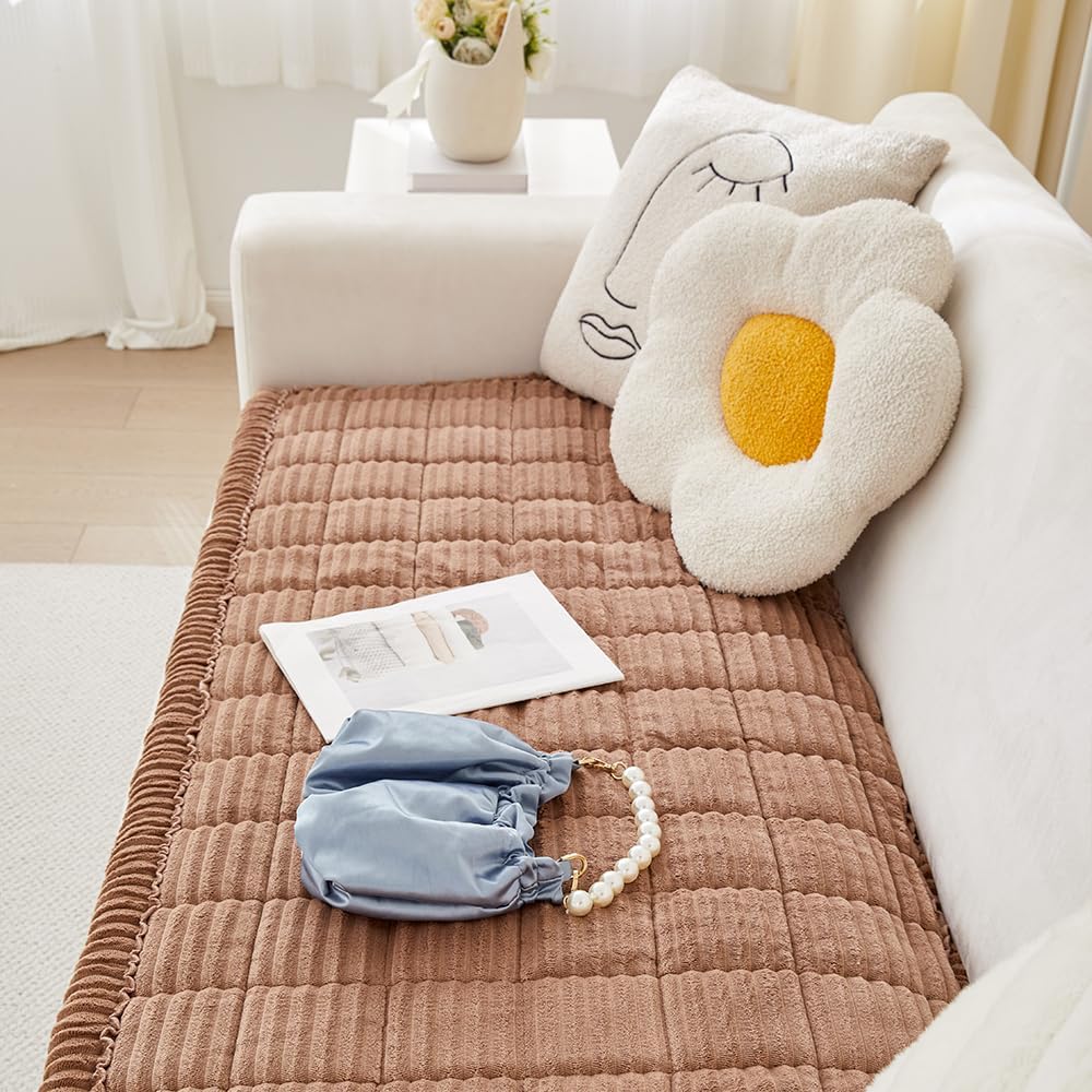 Couch Cover for Dogs Washable, Fuzzy Pet Couch Covers for 3 Cushion Sofa Pet Friendly, Non Slip Sofa Cover (Dark Brown, 27.6" x 59"/70 x 150cm)