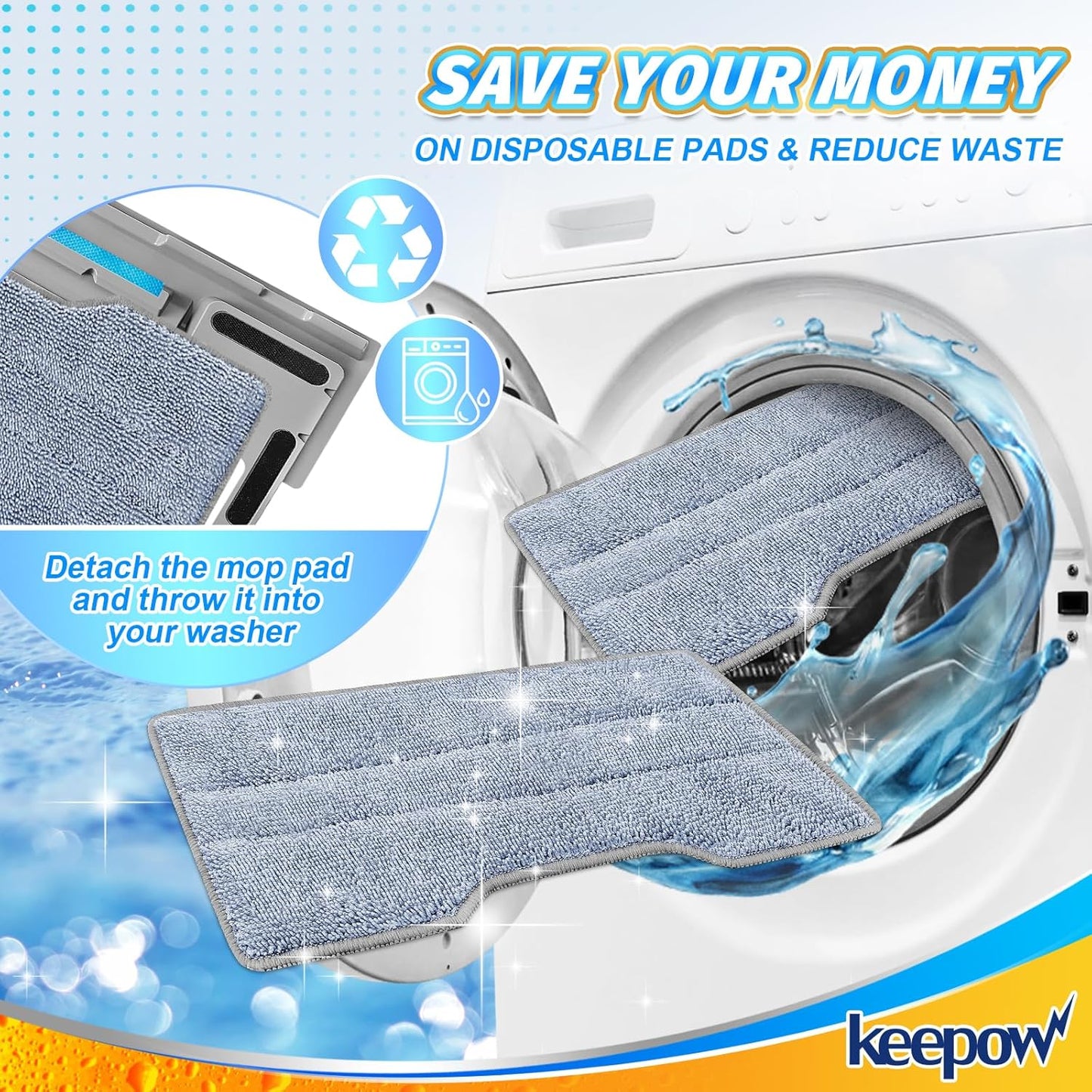 KEEPOW Reusable Mop Replacement Pads Compatible with Shark Vacmop VM252 VM200P12 VM252P10 VC205 VM190 VM200 QM250 VM250, Microfiber Mop Vac Pads Refills with Upgraded Design(1+2+4 Pads)