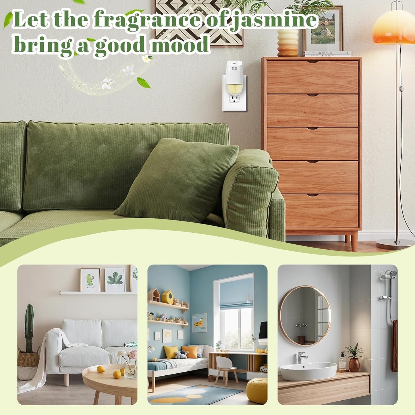 Plug-in Refills Home Plug-in Air Freshener - Jasmine Essential Oil Refills 6 Count Long-Lasting Fragrance - For Room and Bathroom Wall Compatible with Air Wick,Compatible with Glade