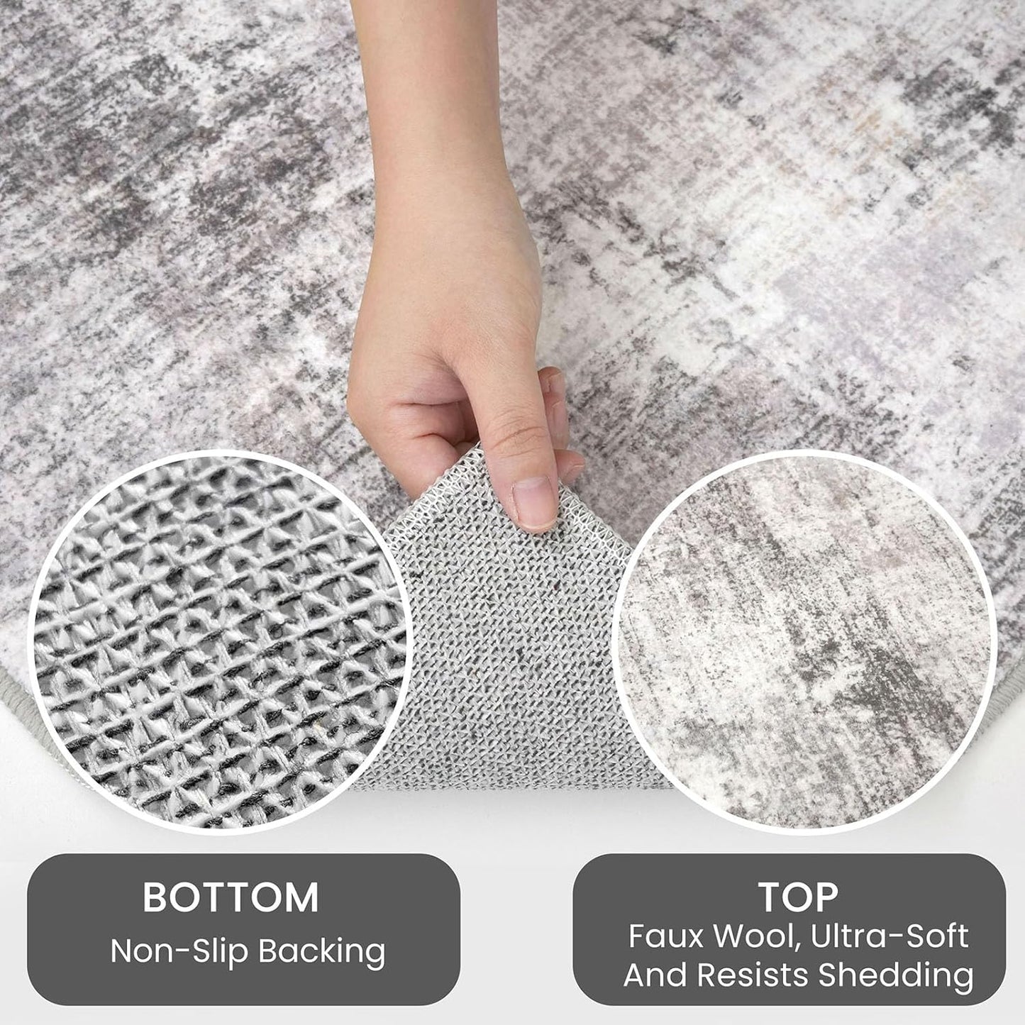 IOHOUZE Round Area Rug 3 Ft Circle Entryway Rugs Round Washable Door Mat Indoor Entrance, Non Slip Circle Front Door Rug, Printed Abstract Faux Wool Floor Carpet for Foyer Porch Sink, Grey Beige