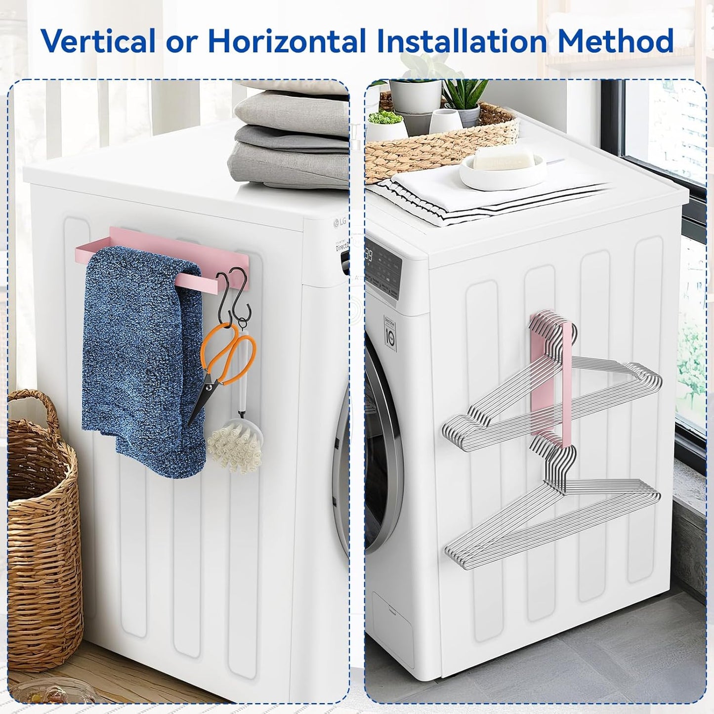 Magnetic Dryer Ball Holder and Magnetic Hanger Holder for Laundry Room Organization and Storage, Magnetic Lint Bin for Laundry Room, Iron Basket Dryer Ball Container for Laundry Room Storage (Pink)