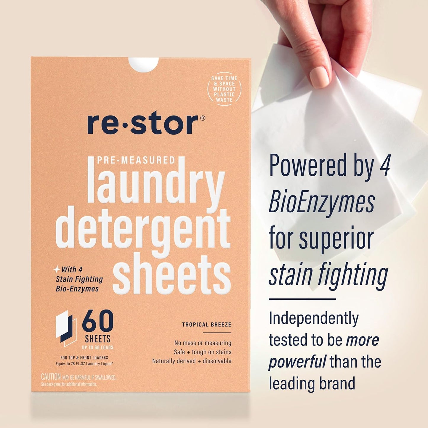 restor Laundry Detergent Sheets Tropical Breeze 180 Loads | Eco Friendly Plastic Free Travel Laundry Washer Sheets | Superior Stain Fighting Washing Detergent sheets Number One in Australia
