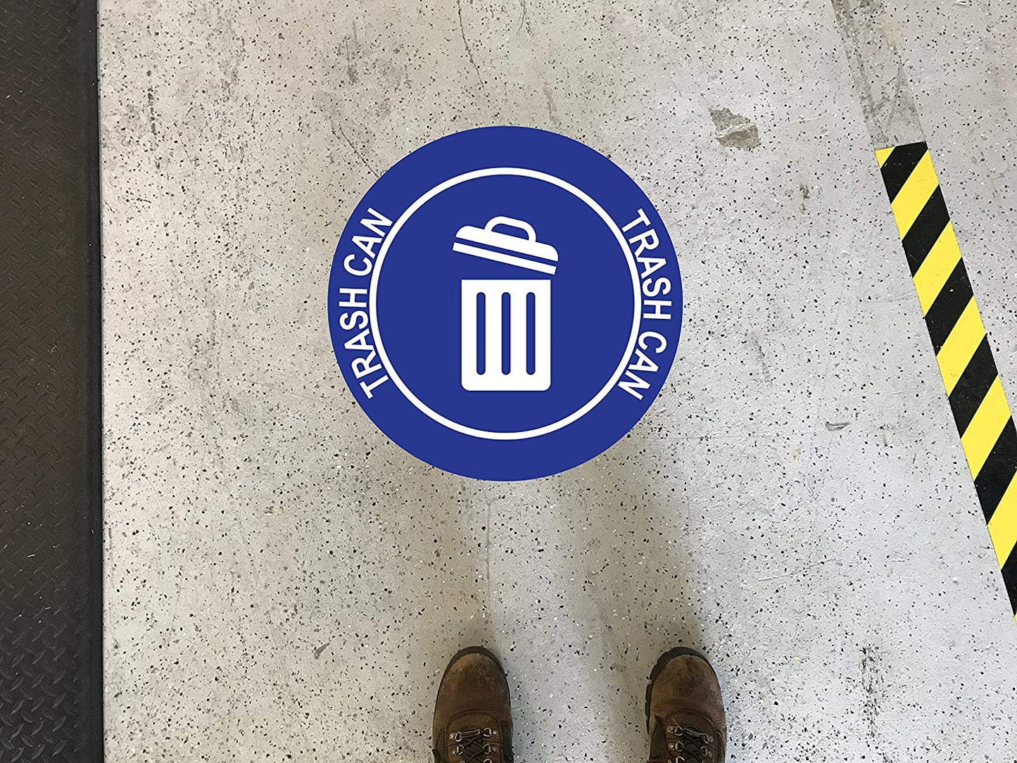 "Trash Can" Durable Laminated Vinyl Floor Sign- Sign by Graphical Warehouse- 5S Safety and Security Signage, Visual Communication Tool (18", Blue/White)