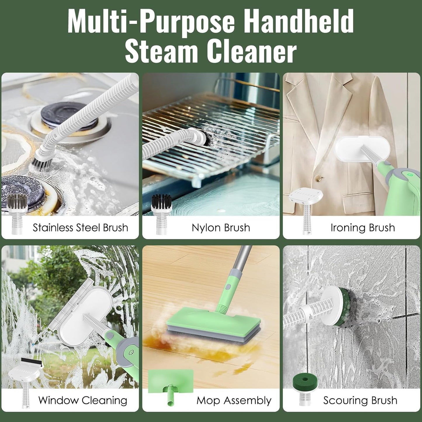 FEPPO Steam Mop with Detachable Handheld Steam Cleaner for Home and Floor Cleaning, 10-in-1 Multi-purpose Attachments & 2 Pads, Powerful Steamer for Floors, Hardwood, Tiles,Grout,Windows,Kitchen,Bath