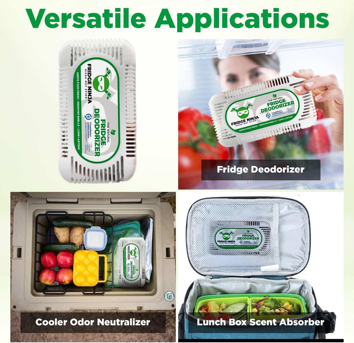 Fridge Ninja 2-Pack Unscented Activated Charcoal Fridge Deodorizer - More Effective Than Baking Soda