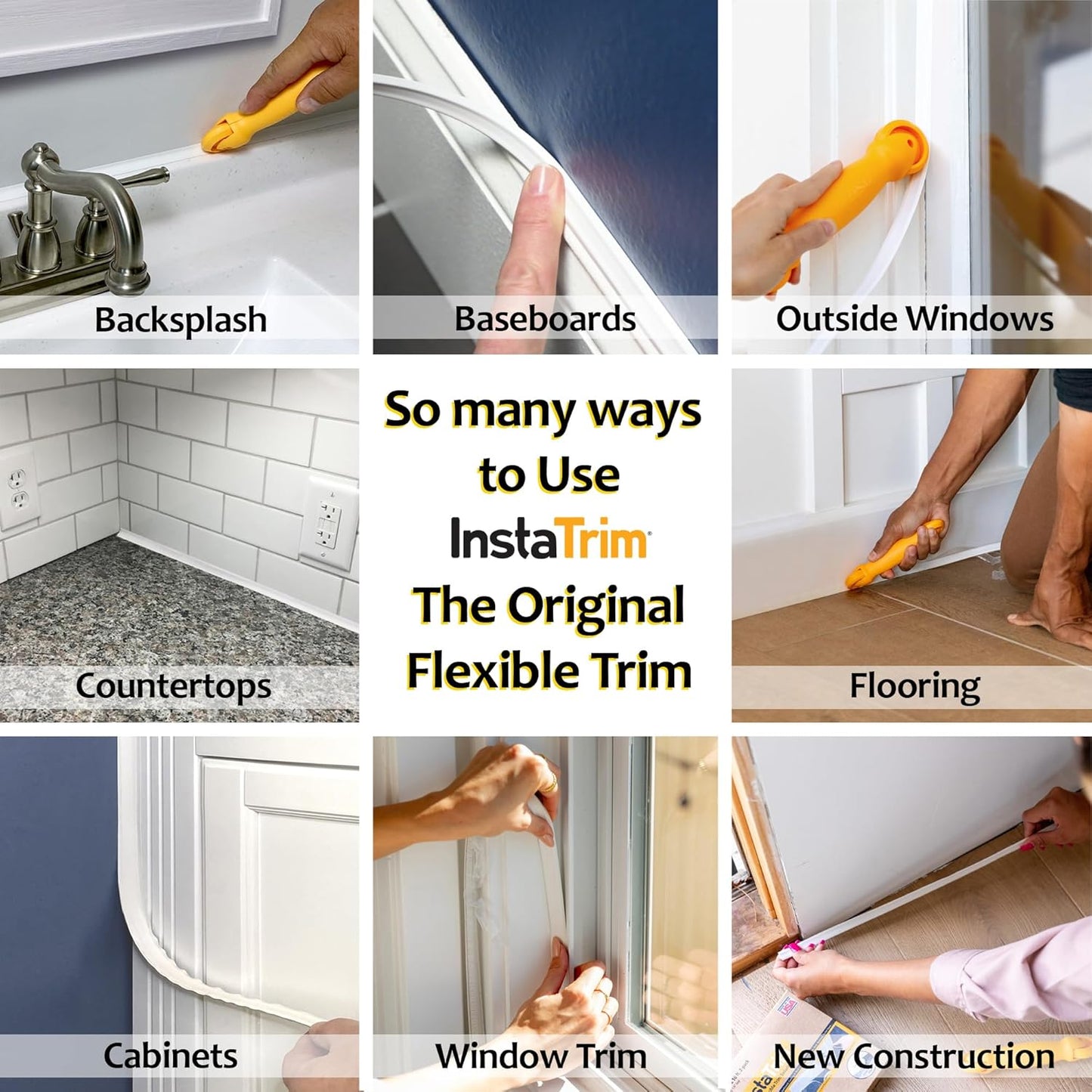 InstaTrim The Original Flexible Trim - 2-Pack of 10ft Dark Brown 1/2" Wide Caulk Tape - Adhesive Trim with Many Uses Including Caulking for Bathtubs, Sinks, Counters, Tile, Floors - Made in USA