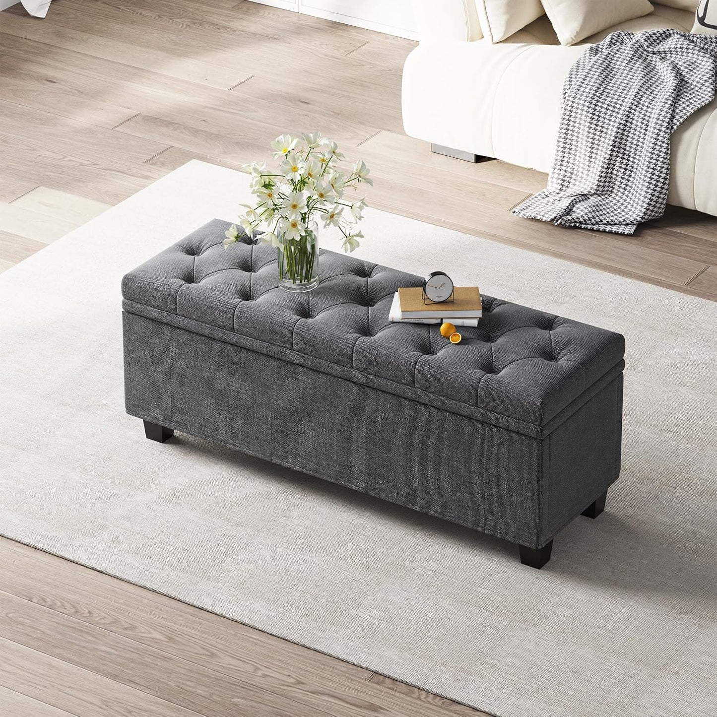 Maupvit Ottoman with Storage, Ottoman Bench with Lift Top, Upholstered Storage Bench with Hinged Lid, Bedroom Bench with Seating, Foot Rest Stool (Darkgray)