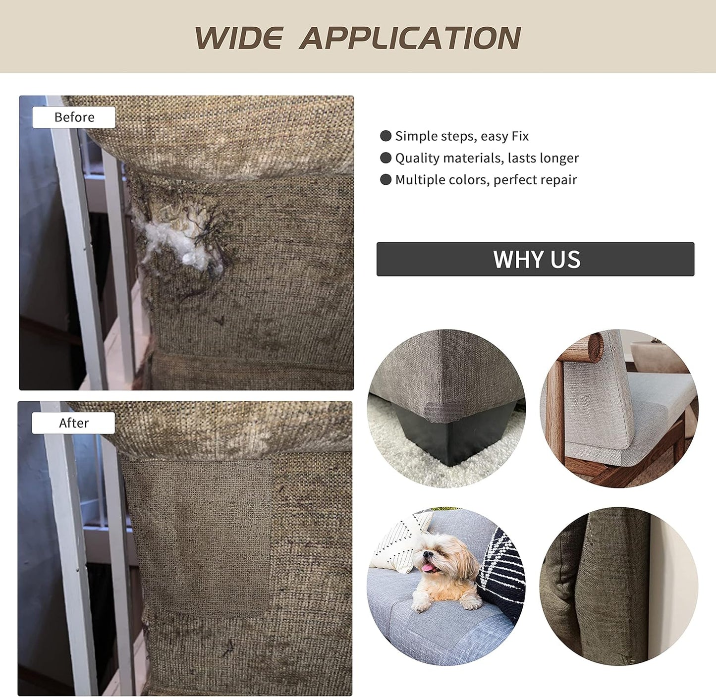 Fine Linen Fabric Patches, Self-Adhesive, 8x11 inch Extra Size, Multi Color, for Sofa and Clothes Repair (Brown)