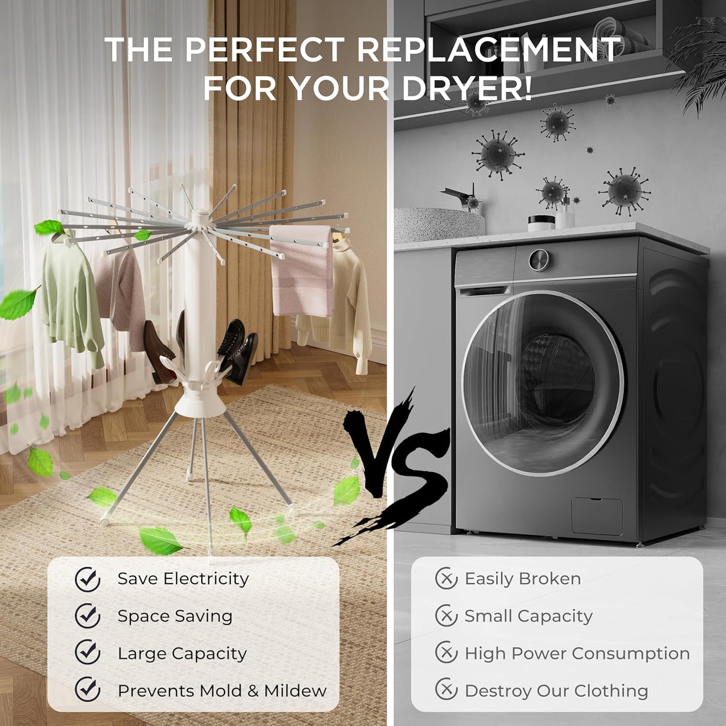 Clothes Drying Rack Foldable, Portable 4-Legged Laundry Drying Racks, Shoe Dryer Rack, Outdoor Collapsible Drying Rack Clothing with 4 Pulleys and Anti-Slip Holes, Aluminum Indoor Dry Rack