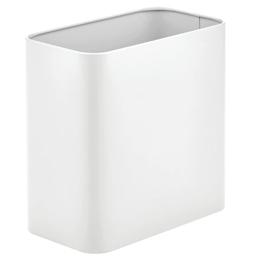 mDesign Metal Wastepaper Bin — Compact Rectangular Bathroom Bin — Rubbish Basket for Home and Office — White