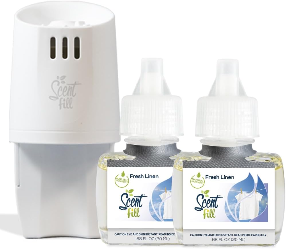 Scent Fill Fresh Linen Plug in Air Freshener, Scented Oil Refills, 2 Refills + Diffuser