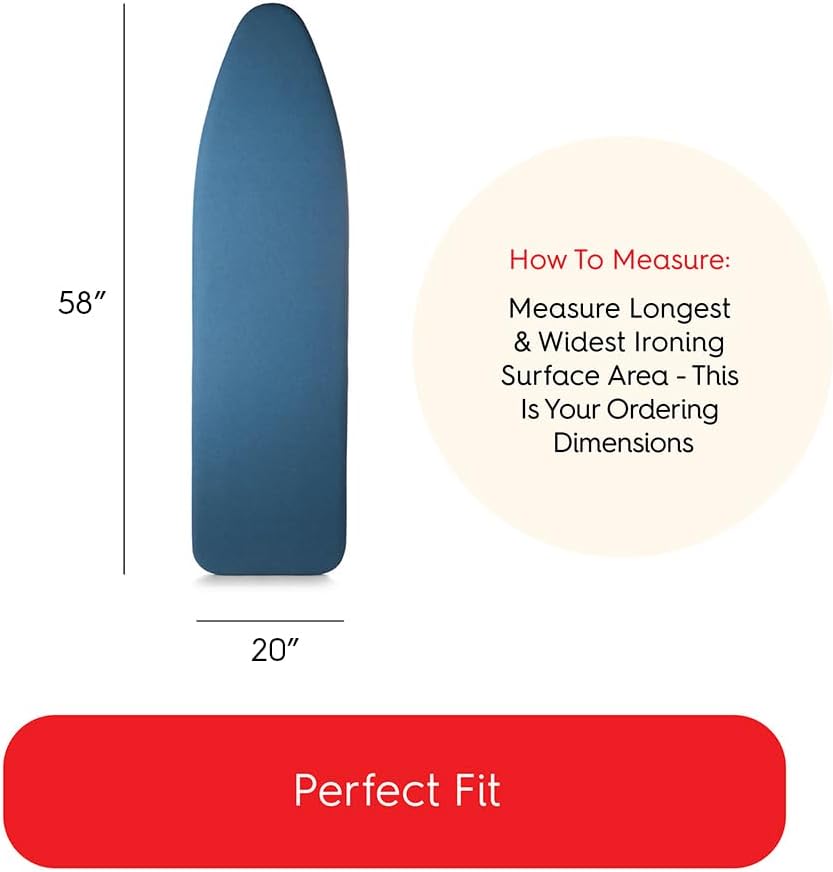 TIVIT Ironing Board Cover 20 x 58, Performance Grade Titanium Coated Pro Grip Pad & Covers - Superior Scorch & Stain Resistance, High Heat Reflection, 3 Padded Layers 3 Fastener Straps - Made In Italy