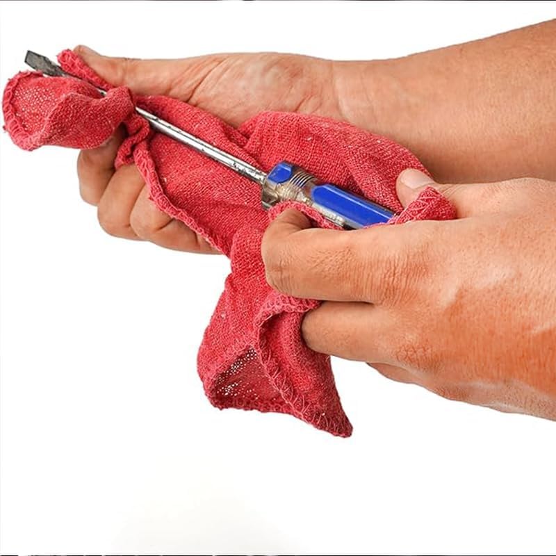 Shop Towels (Red, 25-Pack) - Bulk Cleaning Towel in a Bag, Mechanic Cotton Wipes for Car Maintenance, Auto Mechanics & Garage, Wipe Grease & Oil, Machine Wash & Reusable