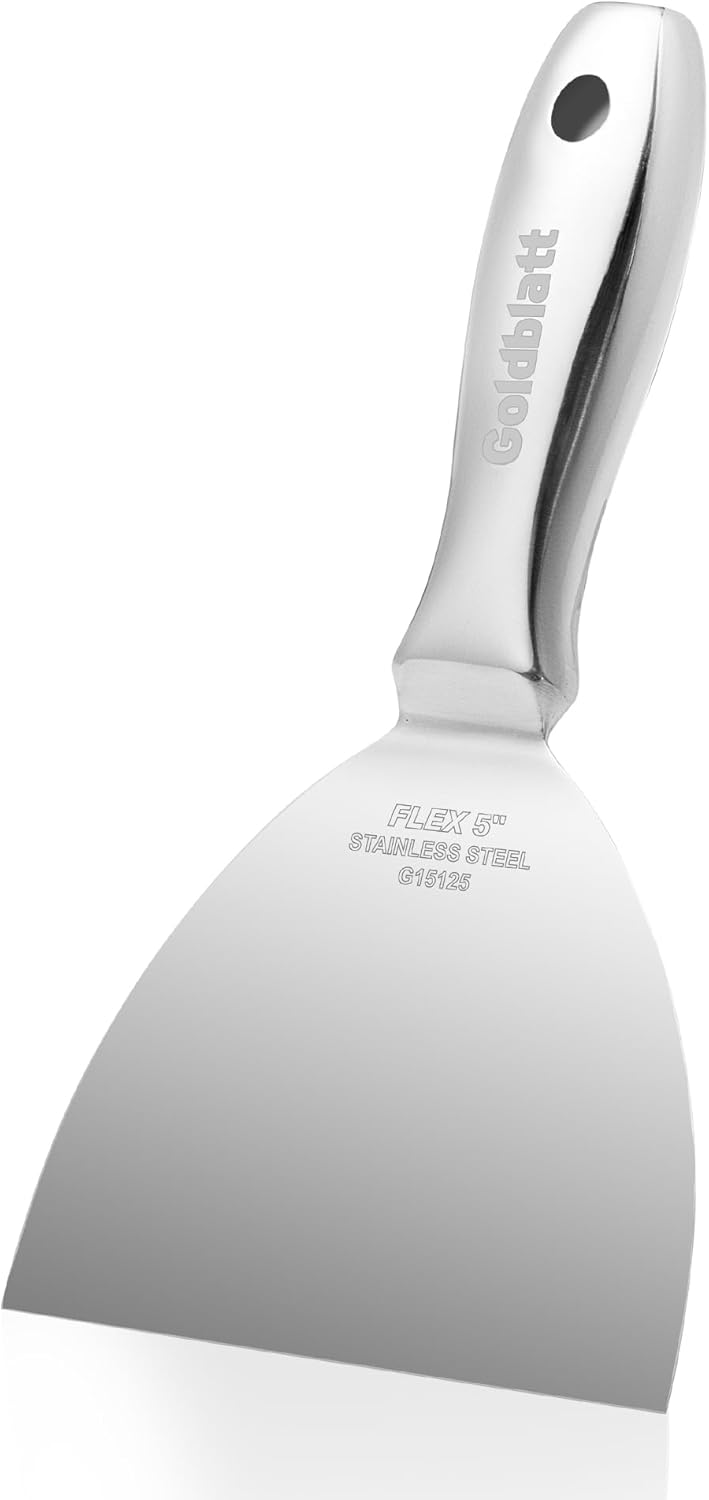 Goldblatt 5" Putty Knife, One-Piece Paint Scraper Tool, All Stainless Steel Joint Knife with Flexible Blade, Seamless Design, Metal Ergonomic Handle - for Drywall Repairing, Finishing and Scraping