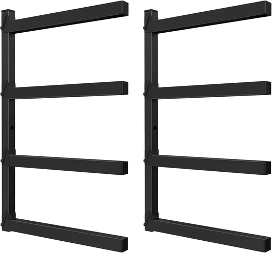 NANANARDOSO Wall Mount Wood Organizer and Lumber Storage,Heavy Duty Metal Shelf with 4-Level,Lumber Metal Racks for Indoor and Outdoor Use,2 Pack