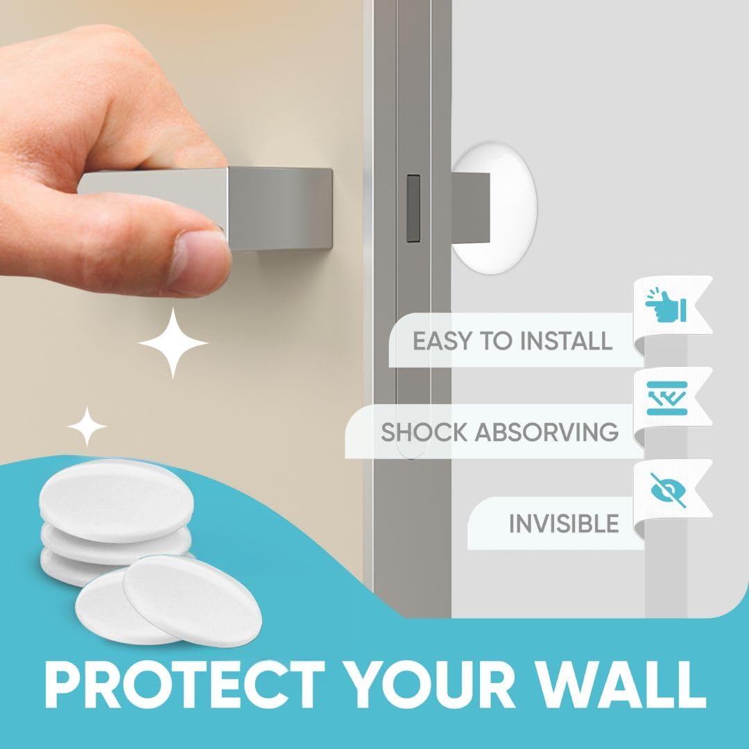 Strongest Home Wall & Door Handle Stopper 3.15" Set 5 Pieces of White Rubber Door Knob Round Wall Shield Cushion, Quiet Wall Protector for Door Handle, Guard Door Bumper Wall - Self Adhesive