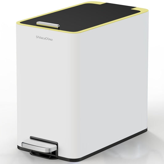 Stainless Steel Bathroom Trash can with lid,2.6 Gallon Trash can with Foot Pedal，Soft Close Small Bathroom Trash Can with Lid for Office, Bedroom, Toilet, Live Room(White)