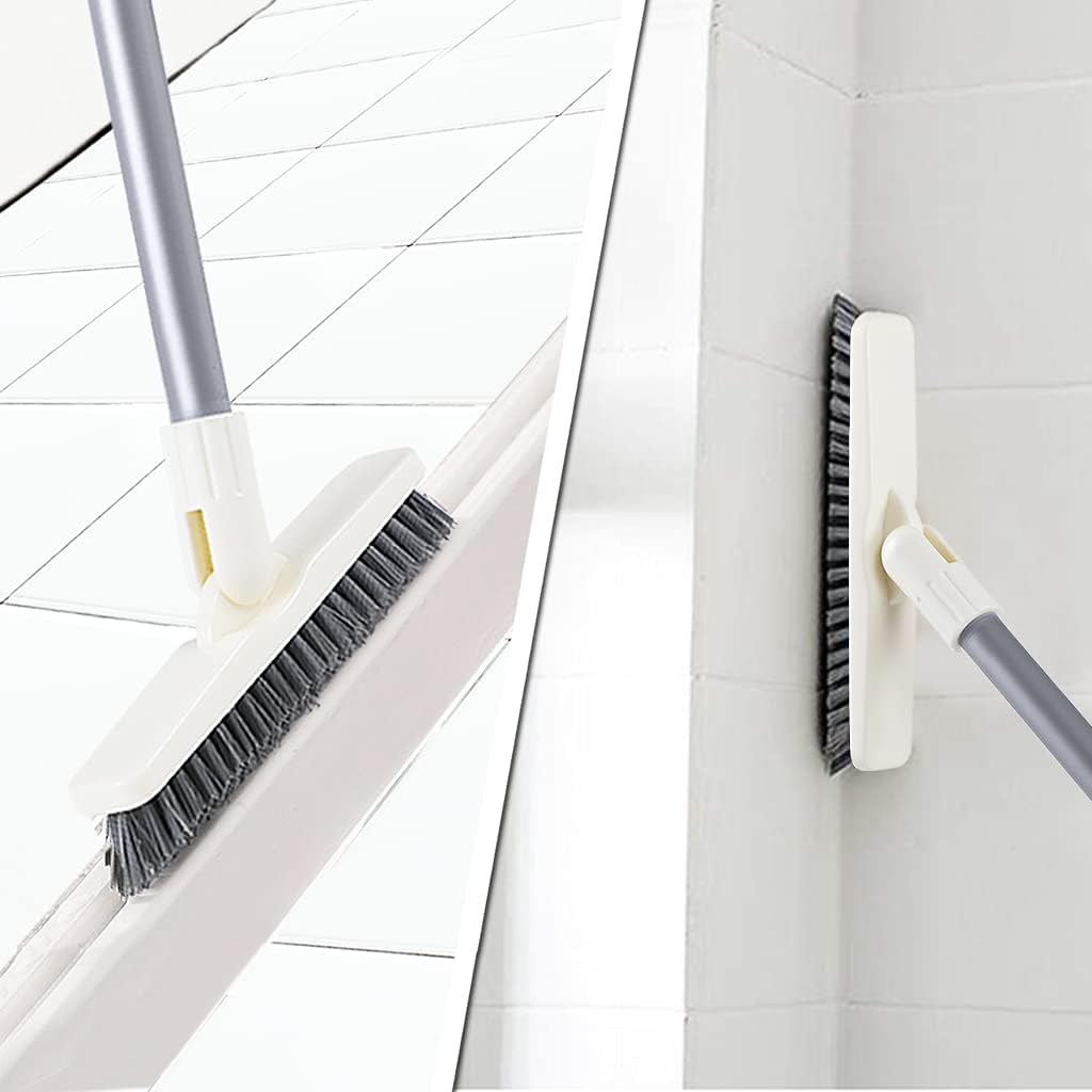Grout Scrub Brush with Long Handle, Swivel Grout & Corner Cleaning Brush for Tile Floors, Stiff V-Shaped Bristle Grout Cleaner Brush for Grout Line, Deep Grooves, Walk in Shower, Bathroom and Kitchen