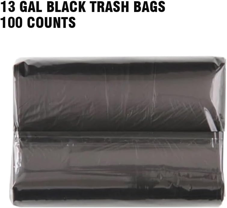 13 Gallon Trash Bags, 100 Count Black Tall Kitchen Garbage bags, Multi-purpose Trash Can Bin Liners for Bathroom, Office, Industrial, Commercial, Janitorial, Municipal, Recycling