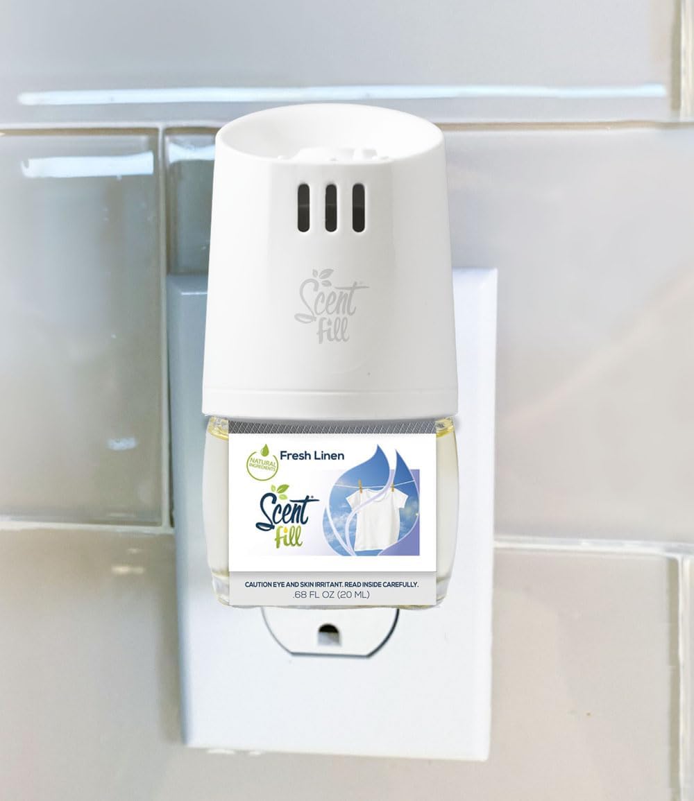 Scent Fill Fresh Linen Plug in Air Freshener, Scented Oil Refills, 2 Refills + Diffuser