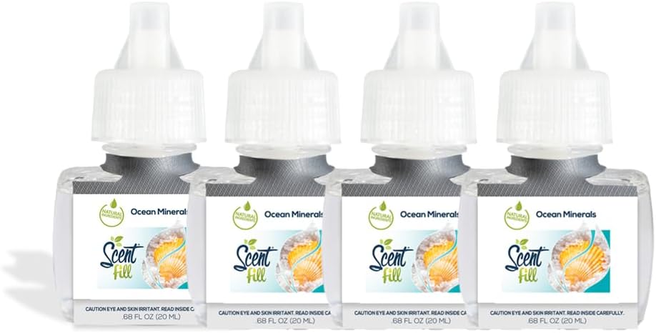 Scent Fill Ocean Minerals Plug in Air Freshener, Scented Oil Refills, 4 Plug In Refills - Air Fresheners for Home, Bathroom, Kitchen, & More - Room Fresheners
