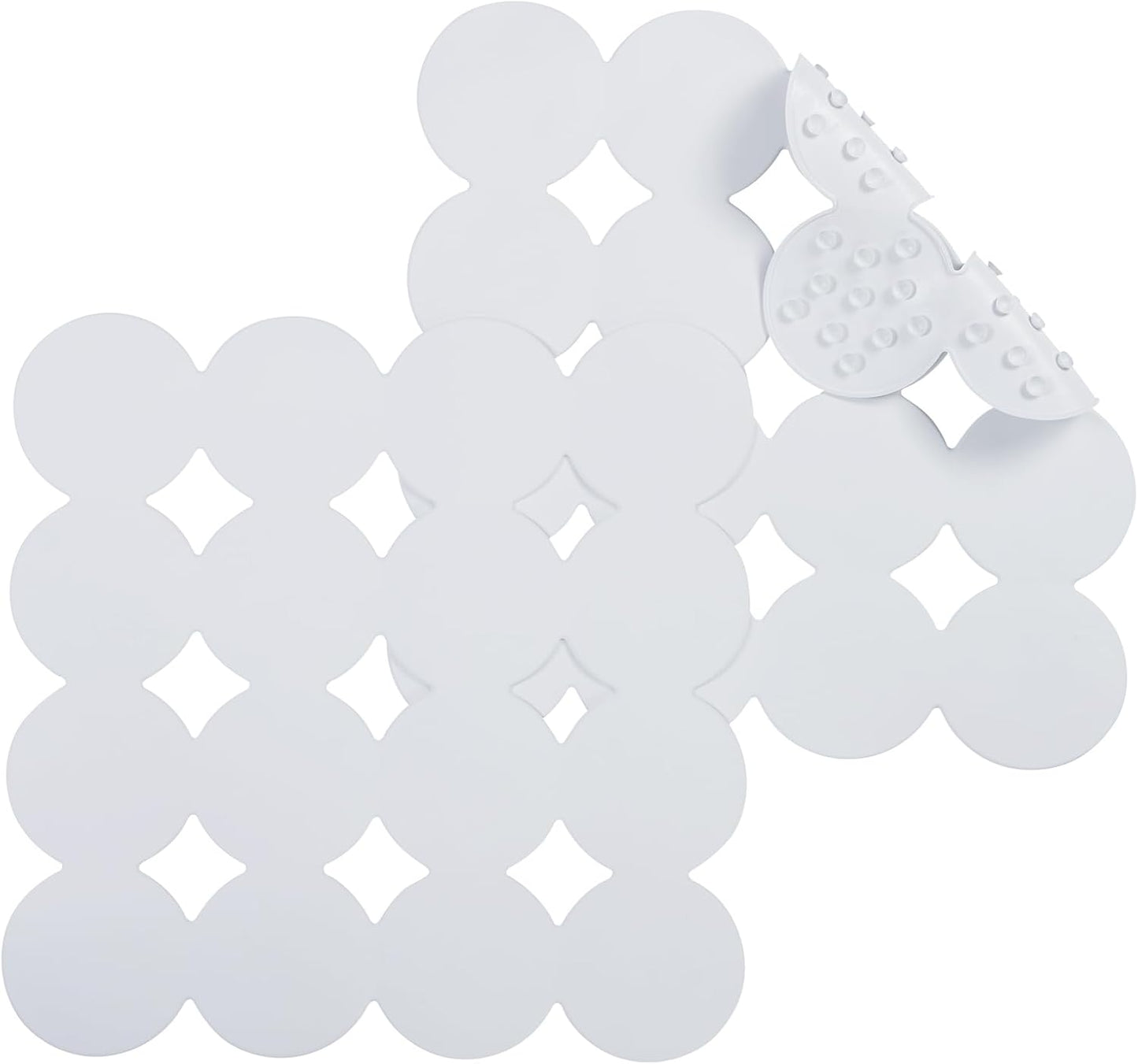 Square Shower Mat Nonslip - 2PCS Rubber Bathtub Mat with Suction Cups for Inside Shower Bathroom Floor (White, 21X21)