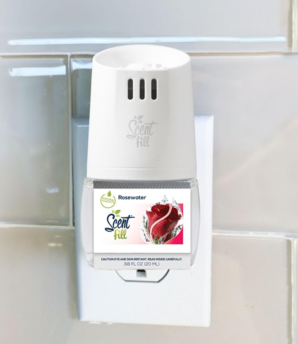 Scent Fill Rosewater Plug in Air Freshener, Scented Oil Refills, 2 Plug in Refills & Diffuser - Air Fresheners for Home, Bathroom, Kitchen, & More - Room Fresheners