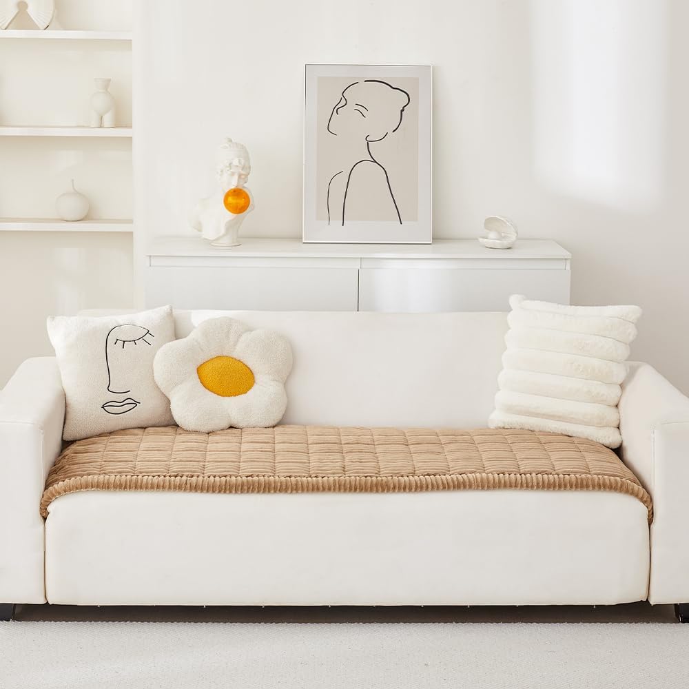 Couch Cover for Dogs Washable, Fuzzy Pet Couch Covers for 3 Cushion Sofa Pet Friendly, Non Slip Sofa Cover (Light Brown, 27.6" x 82.7"/70 x 210cm)