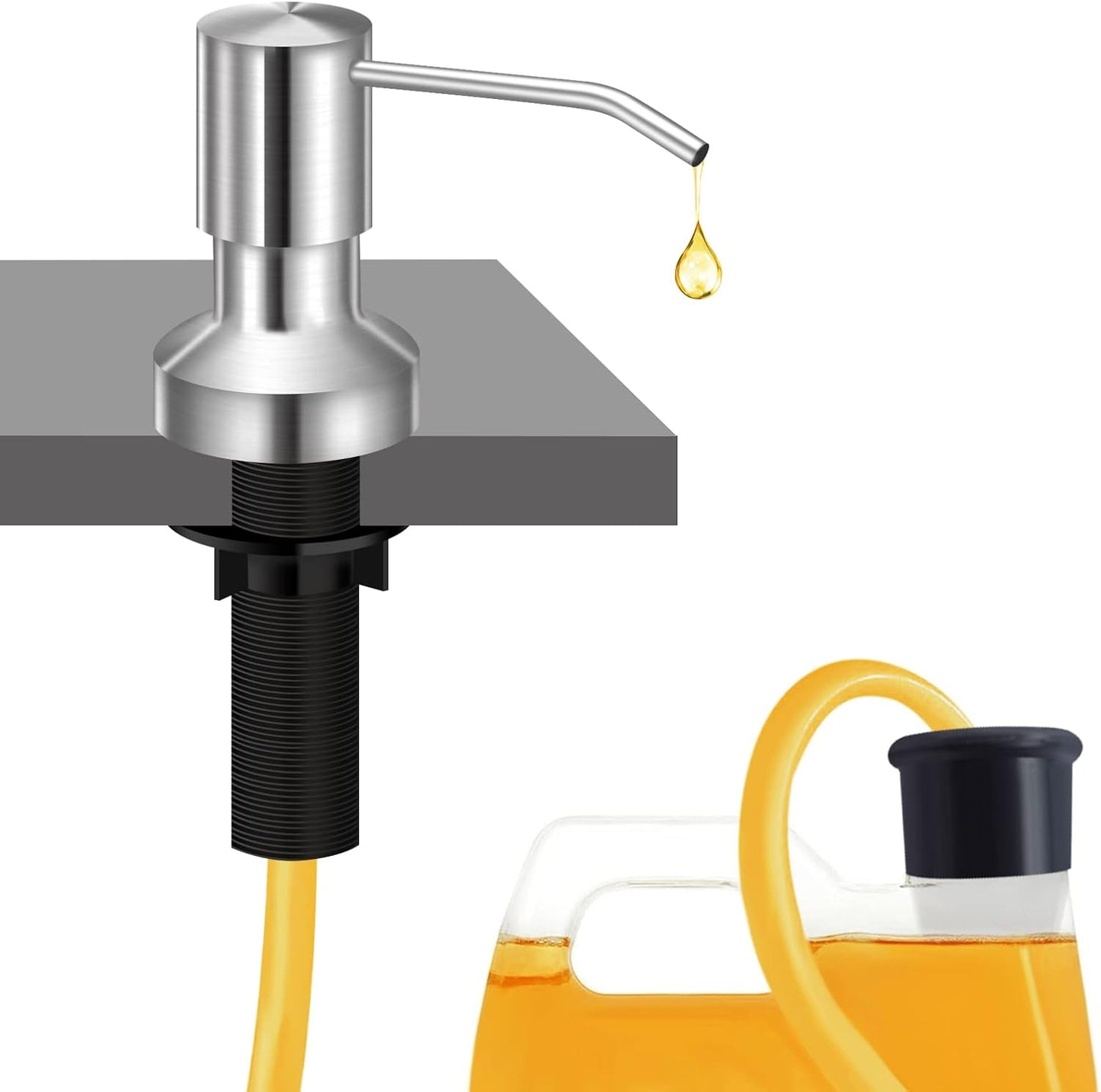 Sink Soap Dispenser for Kitchen Sink, Countertop Built in Sink Soap Dispenser with 47”Extension Tube kit, No Need to Fill The Little Bottle Again (Brushed Nickel)