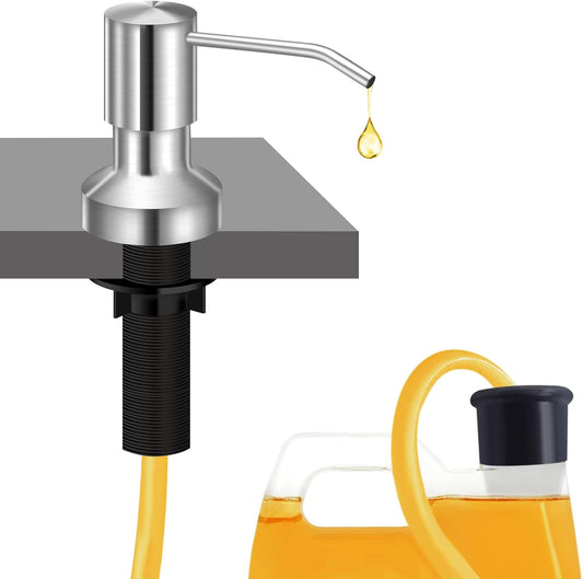 Sink Soap Dispenser for Kitchen Sink, Countertop Built in Sink Soap Dispenser with 47”Extension Tube kit, No Need to Fill The Little Bottle Again (Brushed Nickel)