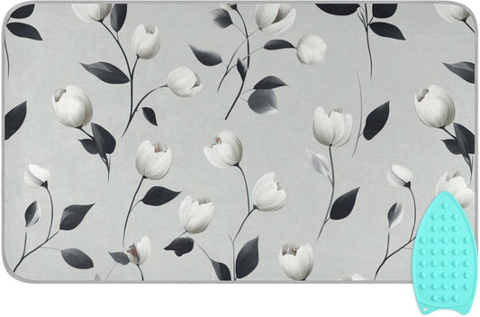 Ironing Mat Portable Ironing Pad Ironing Blanket for Table Top Heat Resistance Double-Side Using Travel Large 47.2 x 27.6 Inch Foldable Lightweight Light Grey Tulips