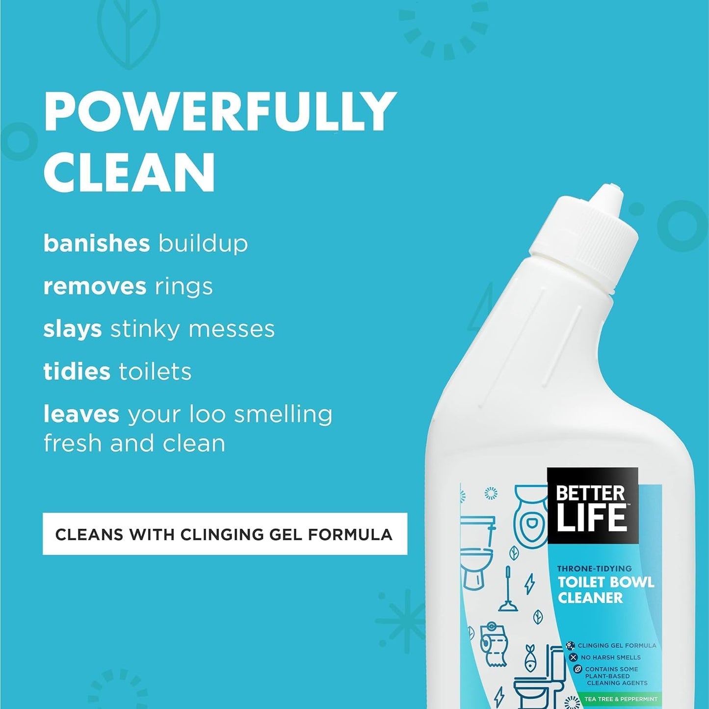 Better Life Toilet Bowl Cleaner - Tea Tree & Peppermint Scent Cleaning Gel - Liquid Bathroom Cleaners for Household - 24oz