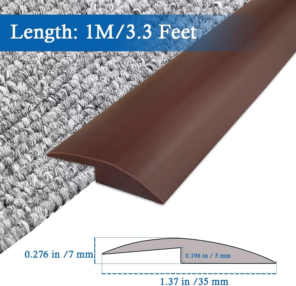 Floor Transition Strip Self Adhesive Carpet & Flooring Transitions Edging Trim Strip PVC Threshold Transitions Suitable for Threshold Height Less Than 5mm (3.3Ft, Brown)