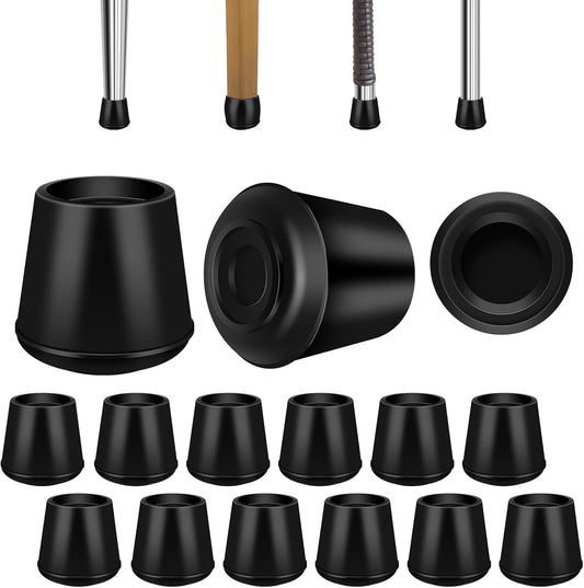 1" Round Rubber Chair Leg Tips Caps, Chair Leg Floor Protectors Furniture Legs Caps Non Slip Reduce Noise for Hardwood Floors (Black, 12 Pack)