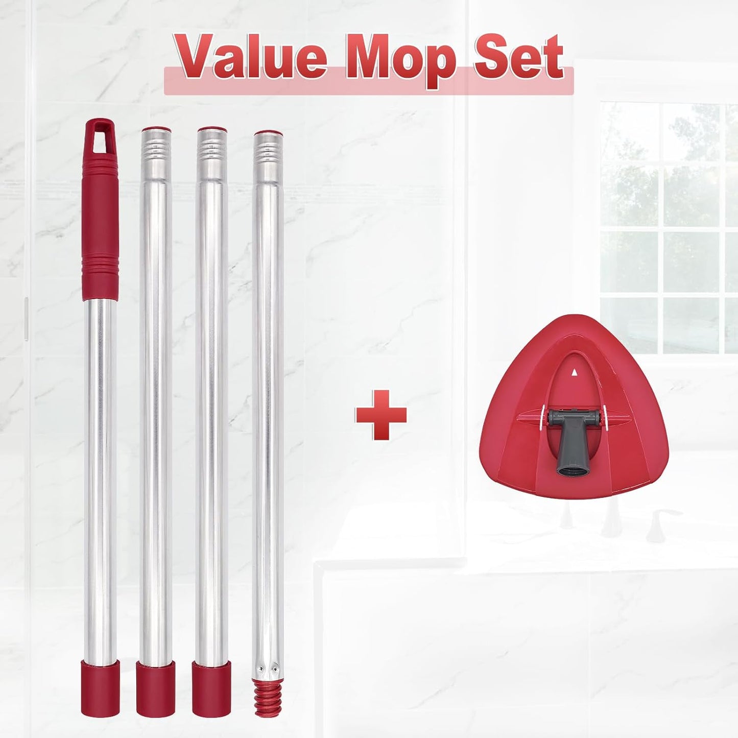 Mop Handle for Ocedar, Mop Handle for O Cedar, Spin Mops Replacement Stick and Base for Ocedar, 4-Section Mops Handles and Base for O Cedar, 30" to 58" Mop Stick Pole and Base for Cedar Mop