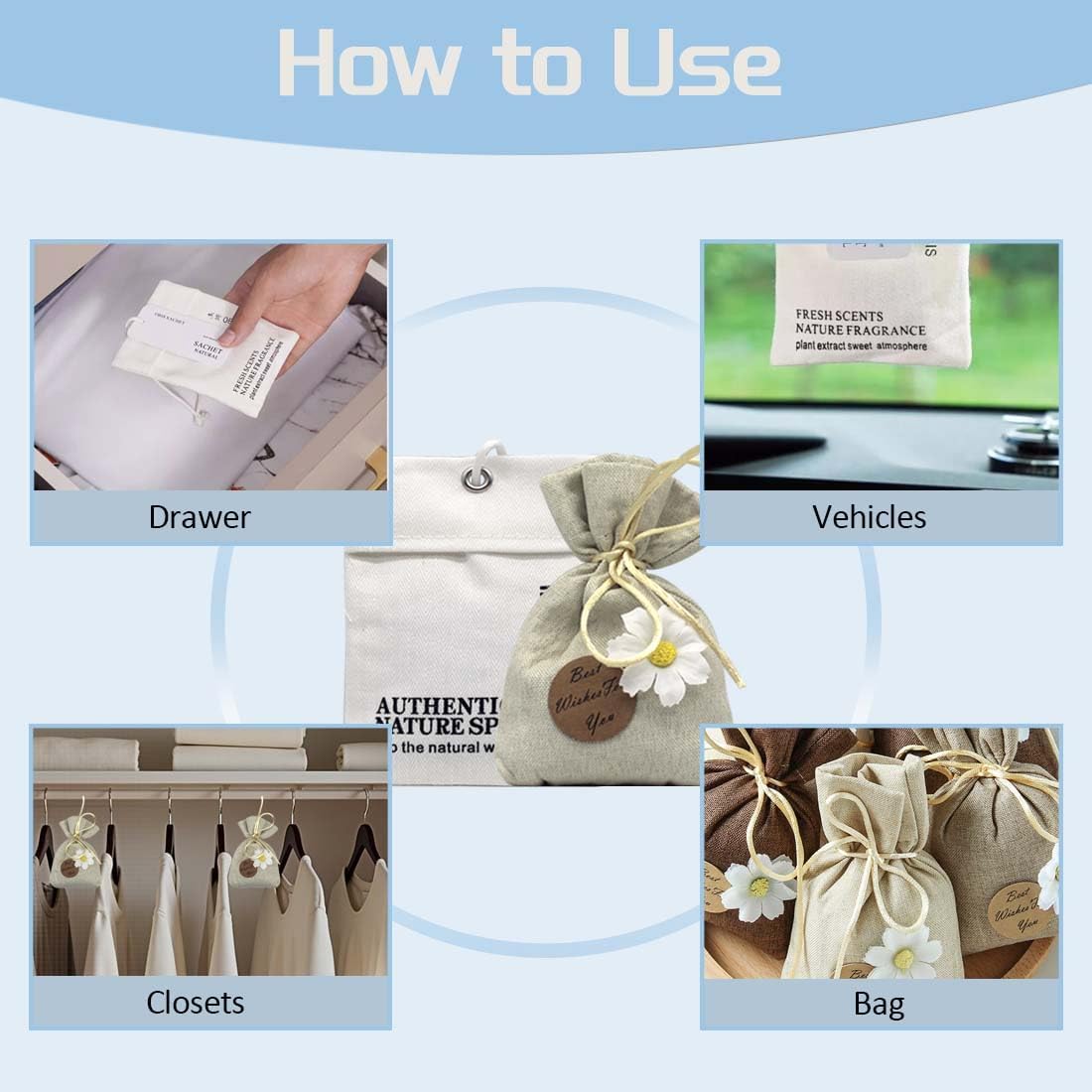 6-Pack Fresh Scented Sachet Packet, Air Freshener Bags for Drawers, Closets, Cars, Long Lasting Home Fragrance, English Pear Freesia and Lavender