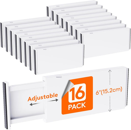 Lifewit 16 Pack Drawer Dividers Plastic 6" High, 13.5-22" Adjustable Drawer Organizers for Clothes, Expandable Dresser Separators in Bedroom/Bathroom/Kitchen/Vanity/Office Organization and Storage