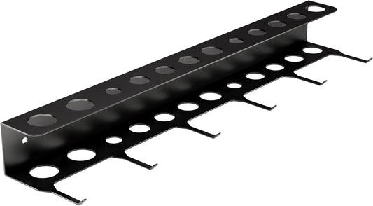 Wall Mount Brush Holder & Tool Hanger Rack for Garage, Detailing Organizer with Mounting Hardware - Holds 12 Brushes + Hooks for Towels & Tools