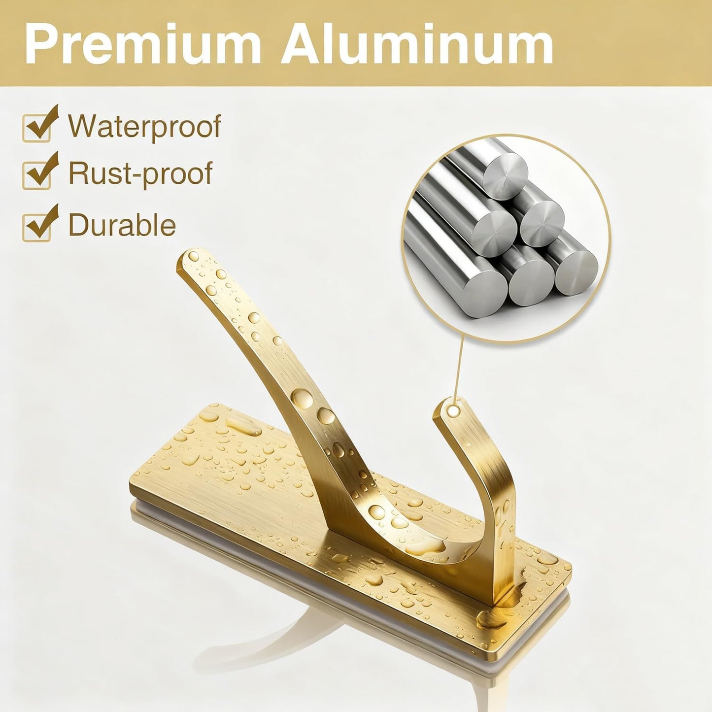 pickpiff Self Adhesive Coat Hooks for Hanging, Heavy Duty Stainless Double Wall Hook for Towel, Backpack, Hat, Sturdy Metal Hanger for Bathroom, Bedroom, Door, Wall Mounted, 4-Pack, Brushed Gold