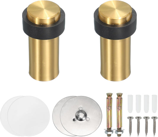 PATIKIL 2Set Round Door Stoppers, 80mm Stainless Steel Door Stop Doorstop Wedge Metal Cylinder Self Adhesive with Screw for Bottom of Door Floor Inside, Gray