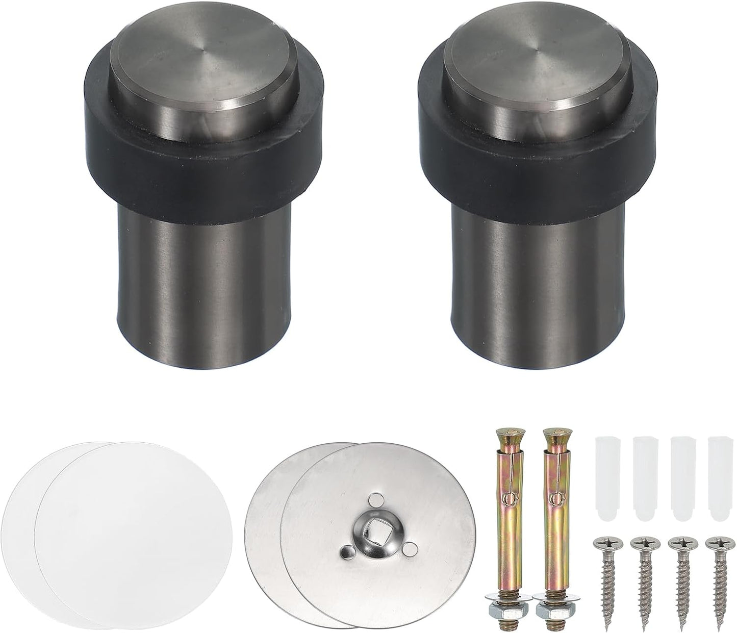 PATIKIL 2Set Round Door Stoppers, 60mm Stainless Steel Door Stop Doorstop Wedge Metal Cylinder Self Adhesive with Screw for Bottom of Door Floor Inside, Copper Tone