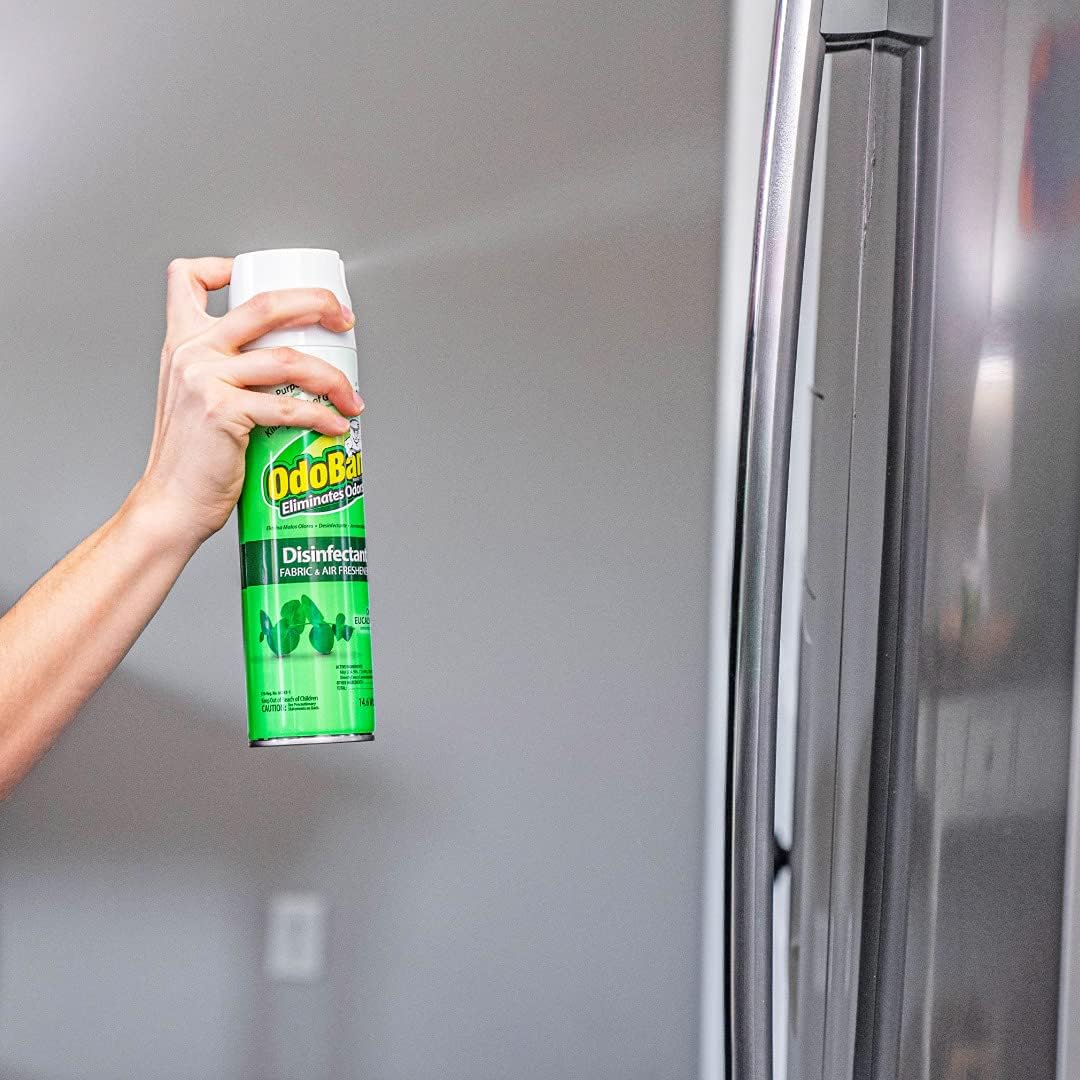 OdoBan Ready-to-Use 360-Degree Continuous Spray Disinfectant & Harsh Aroma Eliminator, Fabric and Air Freshener, Made in the USA, Original Eucalyptus Scent, 14.6 Ounces